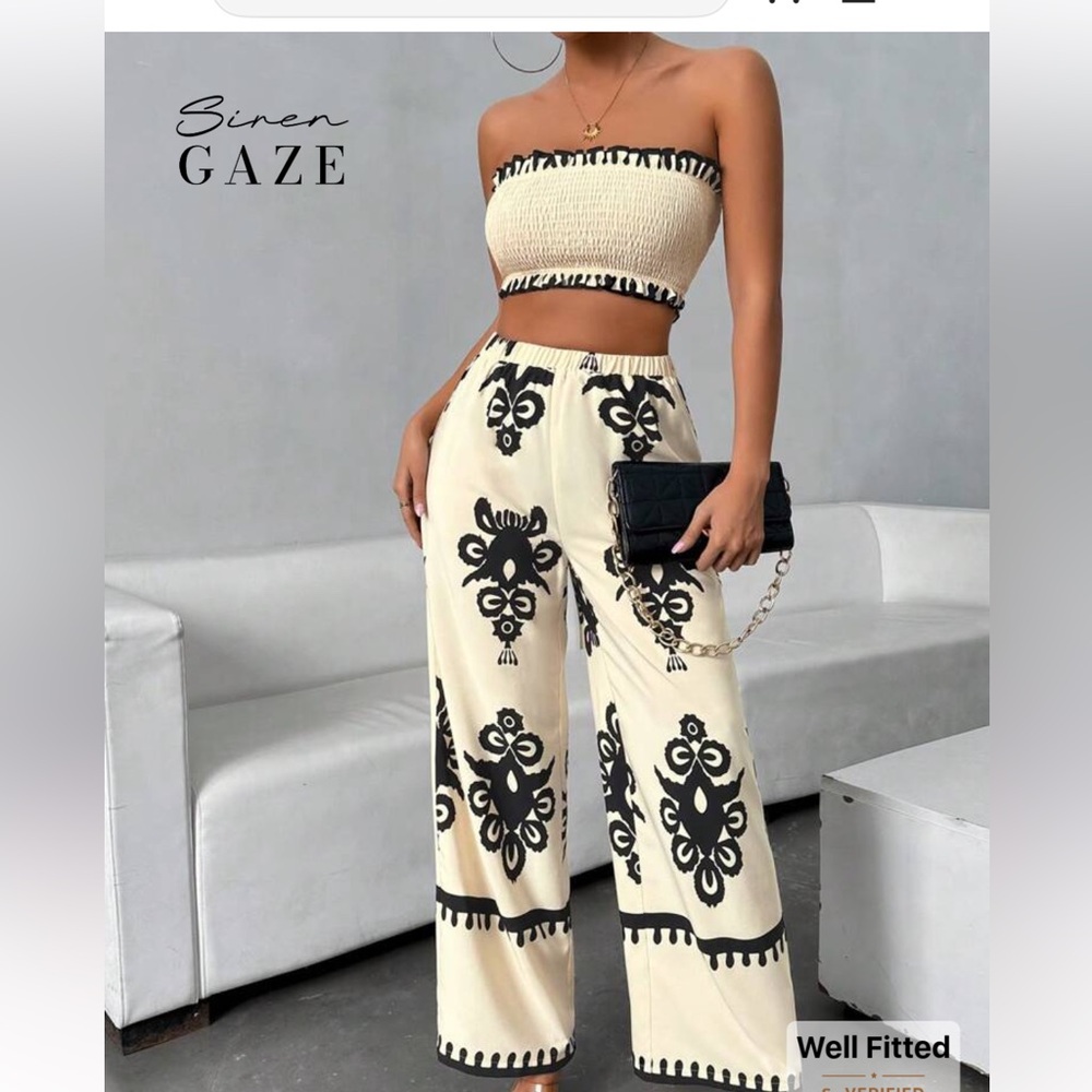 SHEIN Black and Cream Wide Leg Pants